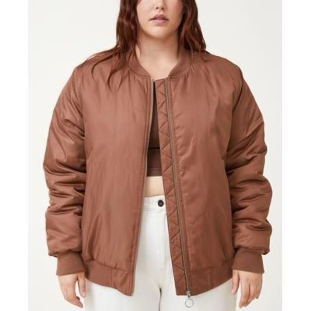 Trendy‎ Plus Size the Bomber Jacket - Rich Taupe, Taupe Size 16